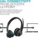JLab Go Work Wireless Headsets with Microphone, 45+ Playtime PC Bluetooth Headset and Multipoint Connect to Laptop Computer and Mobile, Wired or Wireless Headphones, Black (1 Pack)