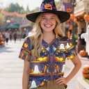 Women Halloween Shirt Funny Pumpkin Face Graphic Tees Autumn Casual V-Neck Fall Short Sleeve Loose Tops (L)