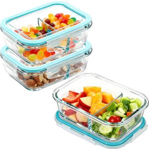 3 Pack Glass Snack Containers, Glass Snack Pack Containers with Airtight Lids, No Leak, Easy Open Small Food Storage Container, Reusable Meal Prep Container, Perfect Lunch Box for Outdoor