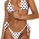 OWICA Women's Bikini Sets Bathing Suits Two Piece Swimsuits Sexy Triangle Halter Bikinis Top (Medium, Black Polka Dot)