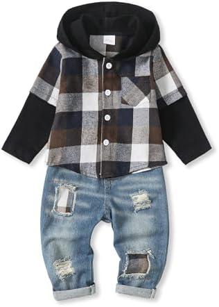 NZRVAWS Toddler Baby Boy Clothes Infant Outfit Boys Hoodie Sweatsuit Ripped Jean Fall Winter Little Boy Clothing12-18 M