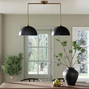 Nathan James Percy Modern 2-Light Pendant Island Light Fixture, Hanging Lights with Metal Shade and Adjustable Cord, for Kitchen, Living Room, Black/Vintage Brass (Set of 1)