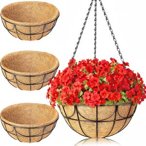 13.5 Inch 3 Pack Hanging Baskets Planters for Outdoor Plants - Wire Hanging Baskets Plant for Plants Outdoor with Coco Liners Minimalist Metal Hanging Pots for Outside Garden Patio Porch Decor