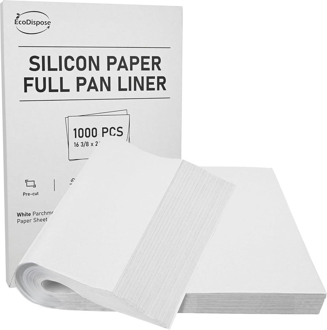 EcoDispose Non-Stick Precut Parchment Paper Baking Sheets Full Pan liner for Bake (16-3/8" x 24-3/8",White,1000PCS)