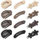 12 Pack Flat Hair Clips for Women-3 Styles Matte Neutral Flat Claw Clips, Black, Blonde,Light Brown & Dark Brown, French Duckbill Styling Accessories (Matte Neutral-5)