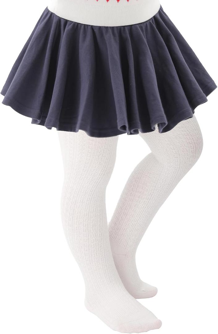 Baby Girls Tights Cable Knit Tights Thick Solid Footed Winter Warm Leggings | Cotton Rich,Cable Knit, Soft & Cozy,Stretch Fit,Warm,Ribbed Waist,Durable,Machine Washable,Fade Resistant (White)