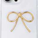 Designed for iPhone 15 Pro Max Cases with Camera Lens Protection, Cute 3D Metal Bow Phone Cover Clear Soft Protective Case for iPhone 15 Pro Max Case (Golden)
