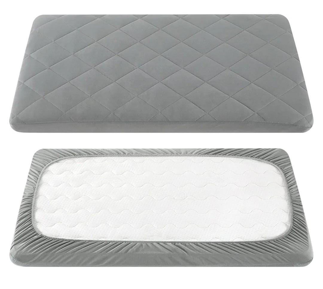TILLYOU Pack and Play Sheet - Soft Quilted Crib Cover Pad, Toddlers Mattress Protector with 1''-3'' Deep Pocket, Thick Play Yard Playpen Sheets, Breathable Fluffy Crib Mattress Pad, 39"x27", Grey
 1 sustainability feature