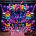 Purple hot pink Balloon Arch Garland Kit with backdrop Musical symbols Disco Star mylar balloons for kpop music Birthday Decorations Y2K Concert Movies Tv fans Prom Party Supplies