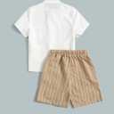 Verdusa Toddler Boy's 2 Piece Outfits Linen Set Striped Short Sets Button Up Shirt and Shorts Clothes Sets Size 5Y