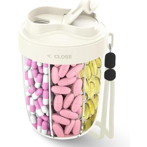Large Pill Organizer,Supplement Organizer for 7 Different Vitamins,Pill Dispenser with Anti-Mixing Design,Easy to Retrieve Meds,Includes 20 Pcs Labels,Travel Pill Organizer (Cream White)
