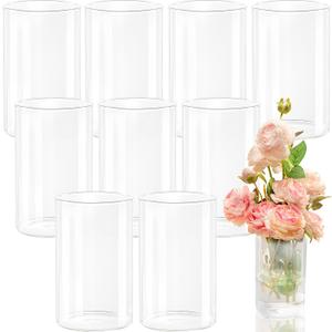 9 x 9 Pack 6 Inch Glass Cylinder Vases Clear Cylindrical Flower Vases Small Floating Candle Holder for Centerpieces Wedding Anniversary Birthday Party Home Decor