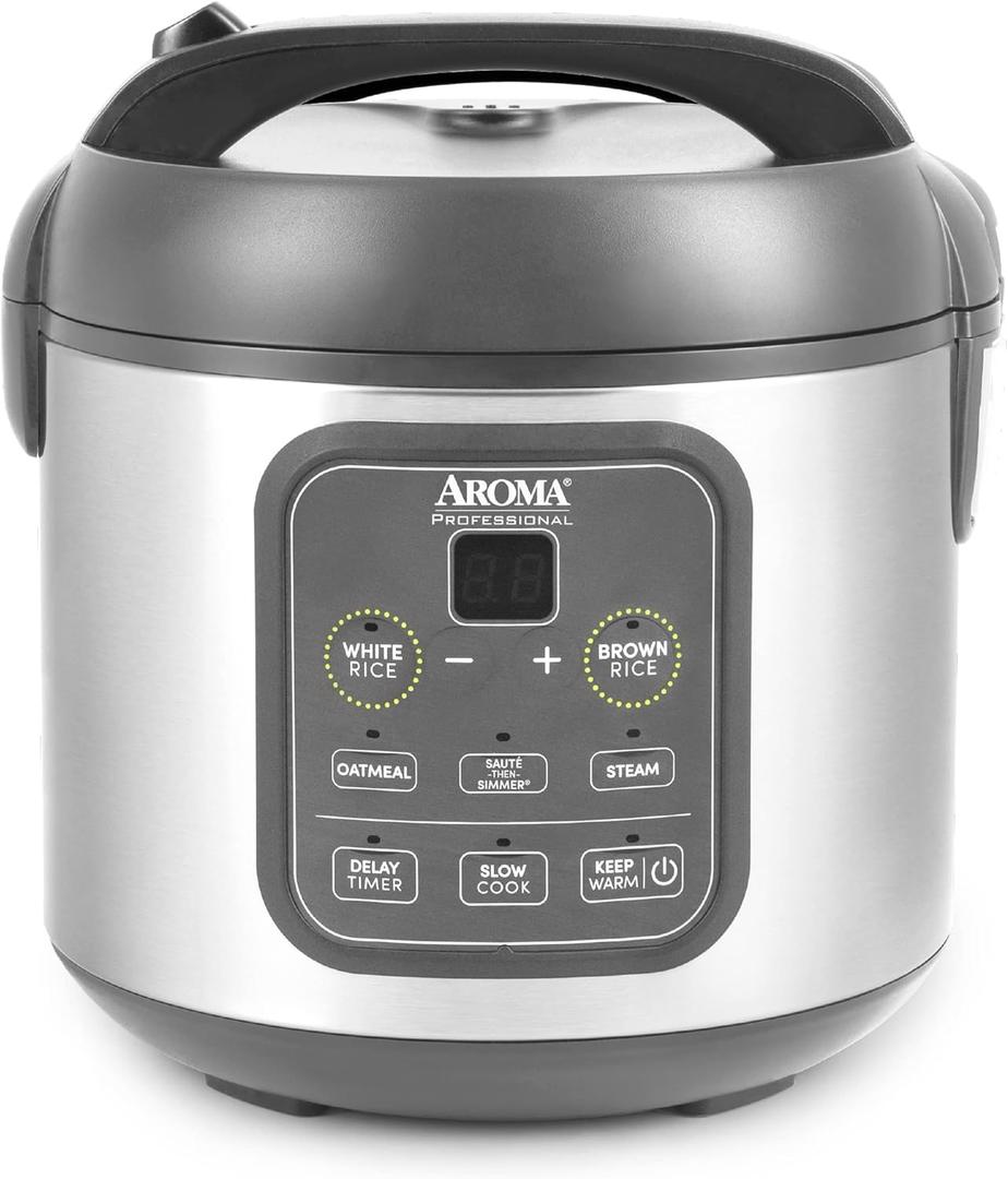 AROMA Professional Digital Rice Cooker, Multicooker, 4-Cup (Uncooked) / 8-Cup (Cooked), Steamer, Slow Cooker, Grain Cooker, 2Qt, Stainless Steel Exterior, ARC-994SG