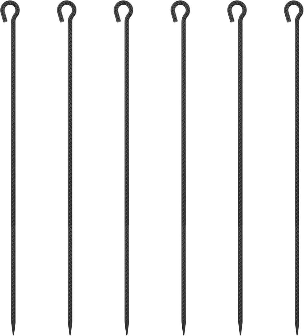 48 Inch Rebar Stakes 1/2" Diameter 6 Pack, Heavy Duty Steel Ground Anchors with Loop, Extra Long Stakes for Temporary Fencing, Tree Support, High Wind Areas, Industrial Use, Black