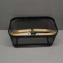 Cheardia 2 Pack Picnic Baskets, Metal Mesh Harvest Basket with Foldable Wooden Handle, Rectangle Garden Storage Basket Bin for Vegetable Fruit Garden Kitchen Cabinet Picking Gathering (Black)