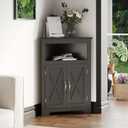 ChooChoo Corner Storage Cabinet, Small Corner Cabinet with Barn Door Design and Adjustable Shelf, Home Space Saver for Living Room, Bathroom, Kitchen, Black