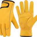 Mens Winter Leather Work Gloves, Warm Thinsulate Lining for Cold Weather Work with Reflective, Thermal Insulated Work Gloves with Leather Palm,100 gram Insulation-M (Orange)