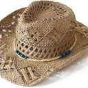 Carnavalife Natural Cowboy Cowboy Straw Hat, Unisex One Size Men's Women's Summer Coachella Beach