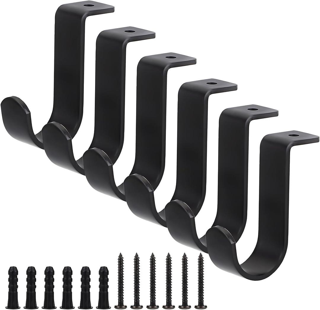 Sumnacon Metal Curtain Rod Brackets Set of 6 - Matte Black Ceiling Mount Hooks for Living Room & Bedroom