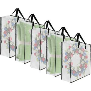 5 Pack Moving Bags, Wreath Storage Bag, Garland Container, Clear Storage Bags with Handles and Zippers Moving Bag for College Carrying, Bedding, Toys Organizer, Under the Bed Storage (Black)