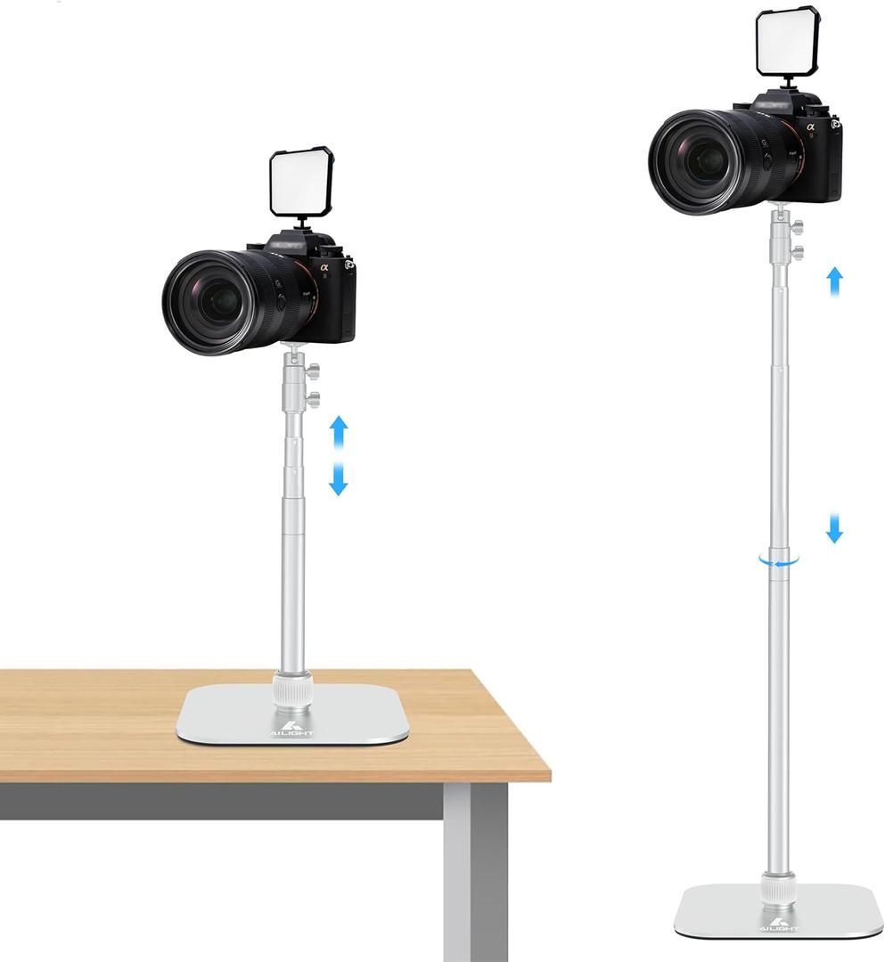 ailight 2-in-1 Projector Stand from 12.6" to 53.1", Floor and Table Projector Mount with 90 Tilt & 360 Rotate Height Adjustable Desk Tripod Stand Compatible with Camera, Microphone, Webcam, Lights