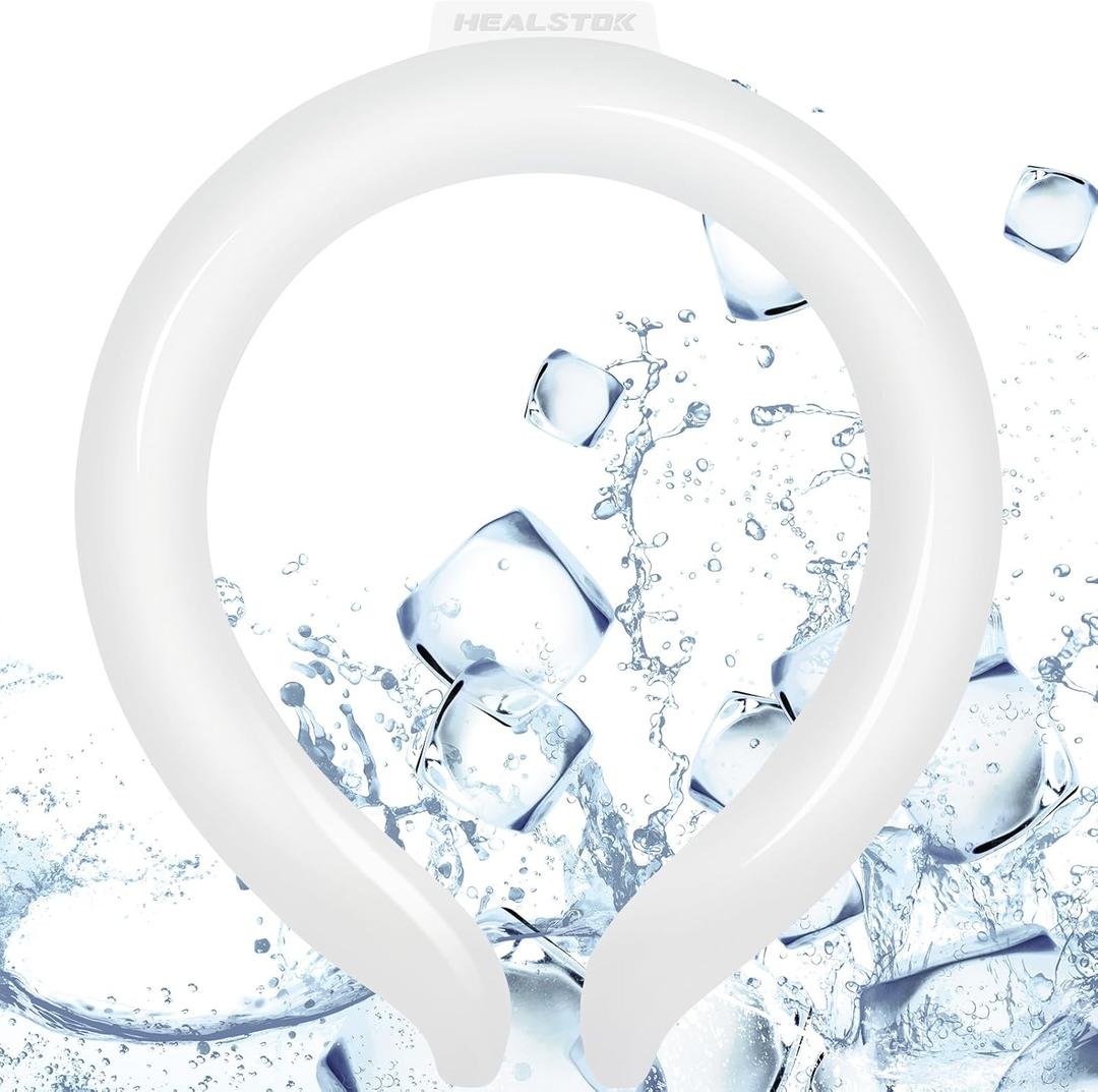 Neck Cooling Tube, Large Wearable Cooler Ice Ring warps for Summer, Hands Free Cold Pack | Reusable Neck Cooler (White)