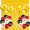 HunnmingRe 42 Pcs Softball Party Decorations, Softball Balloon Set with 2 Pack Foil Fringe Curtains, Senior Night Decorations Sports Party Supplies for Graduation, Birthday Team Gifts Backdrop