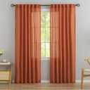 Burnt Orange Linen Back Tab Curtains 84 Inches Long 2 Panels Set for Bedroom,Pumpkin Hallowmas Day Home Decoration Hooks Belt Pleated Semi Privacy Drapes Light Filtering Window Curtains,Rust,W52 x L84