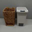 Slim Bathroom Trash Can with Lid, 3 Gallon Small Trash Garbage Can Narrow Rubbish Waste Bin Basket with Press Top Step On Wicker Slim Wastebasket Wastepaper Basket for Bath Bedroom Office