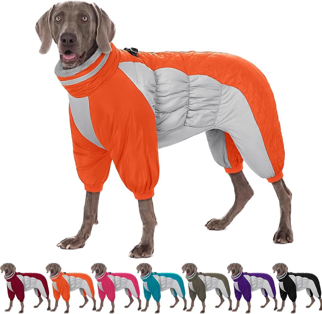 AOFITEE Dog Coat Warm Dog Puffer Jacket for Winter, Windproof Dogs Coat with Harness Built in, Reflective Turtleneck Dogs Winter Jacket Snowsuit, Full Body Fleece Coats for Small Medium Large Pet (Orange)
