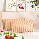 Uhomy Faux Fur Plush Throw Pillow Covers 12x20 Pack of 2 Luxury Super Soft Fluffy Striped Decorative Pillow Covers for Sofa, Bed, Couch, Living Room, Camel-Brown 30x50 cm