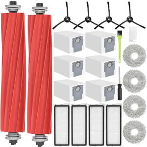 Replacement Accessories for Roborock Qrevo S/Qrevo Pro/Qrevo Plus/QRevo MaxV Replacement Parts for Qrevo S Accessory Kit, 2 Main Brushes, 6 Dust Bags, 4 Filters 4 Mop Pads 4 Side Brushes