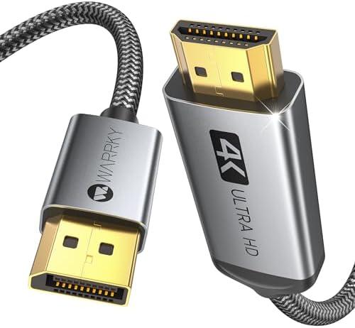 Warrky 4K DisplayPort to HDMI Cable 3.3FT[Metal Case, Nylon Cable] One-Way Transmission DP 1.2 Computer to HDMI 1.4 Screen Compatible for Dell, HP, Samsung, PC, Laptop, Projector, TV – Passive