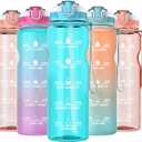 AKASO 32oz Water Bottles with Motivational Time Marker & Straw, Leakproof, Safety Lock, Tritan BPA Free, Water Jug for Fitness Gym Sports Office