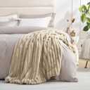 Amlie Home Faux Fur Throw Blanket for Couch, Cozy Fuzzy Fluffy Fur Luxurious Soft Striped Plush Gift Blankets for Family Sofa Chair Bedroom, 55"x70", Beige