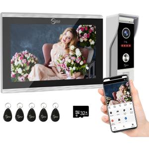 Wired Video Doorbell Apartment Intercom System,10 Inch Full Touch Monitor,1080P Doorbell Camera,TUYA WiFi Smart Home Video Intercom Door Phone Kits IC Unlock for Villa Home,32G
