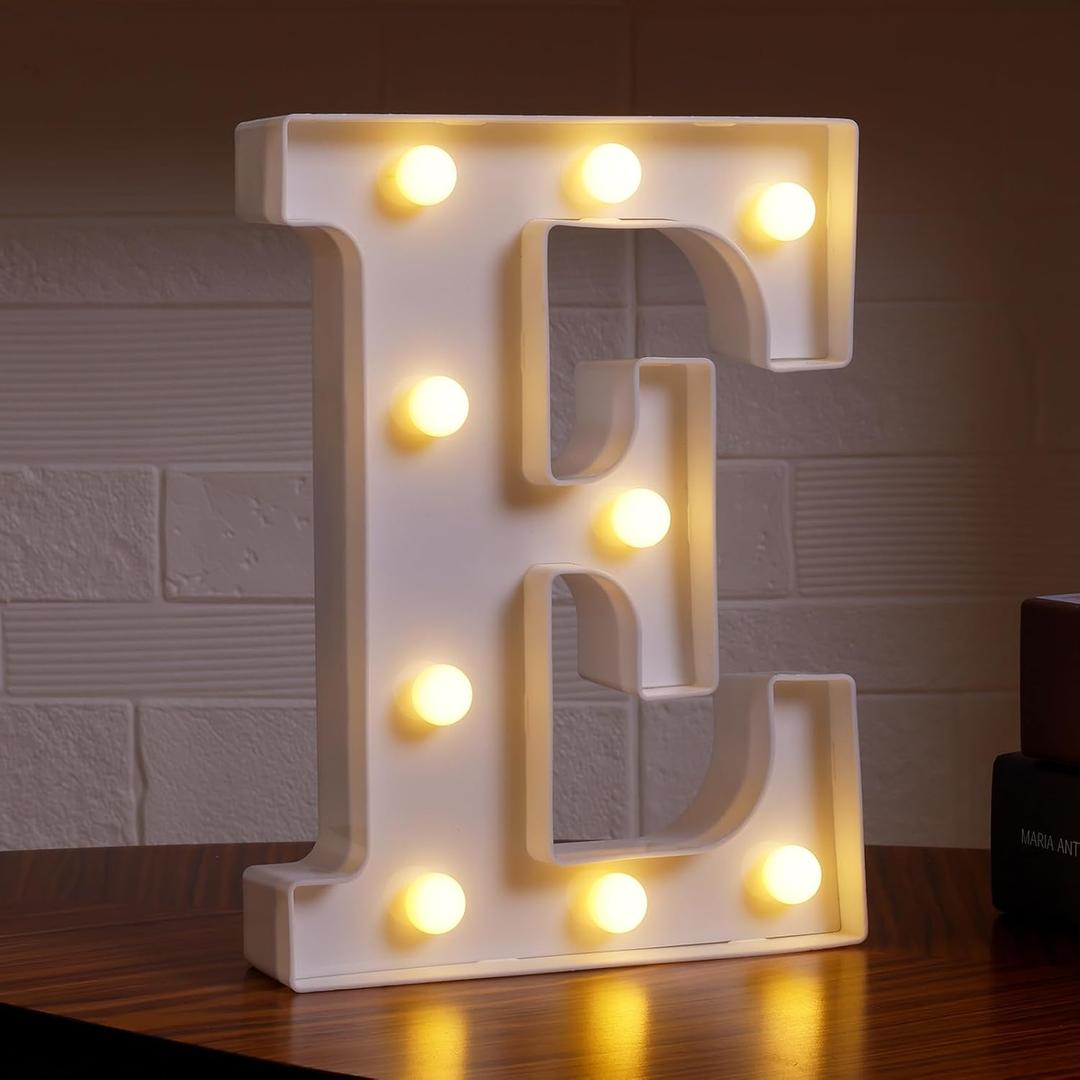 DyingSwan Led Marquee Letters, 26 Alphabet Light Up Letters, Small Led Letter Lights, Battery Powered Lighted Letter for Party, Table, Birthday Decor (E)