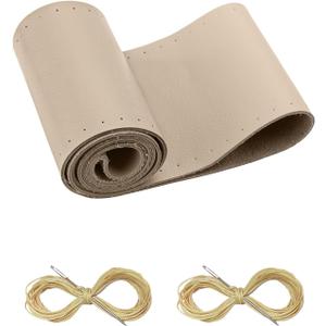 BELINOUS Leather Steering Wheel Cover Lace Up, Stitch on Steering Wheel Wrap, Universal Fit 13-20 Inch Car Truck Pickup Boat, A Whole Piece of Cowhide, DIY w/Needle Thread (Size M2, Light Beige)