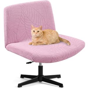 Criss Cross Chair Cover, Armless Chair Slipcover, Office Desk Chair Covers, Mid Back Wide Seat Accent Chair Covers for Computer Task Vanity Chairs(Leaves -Shaped Jacquard, Pink)