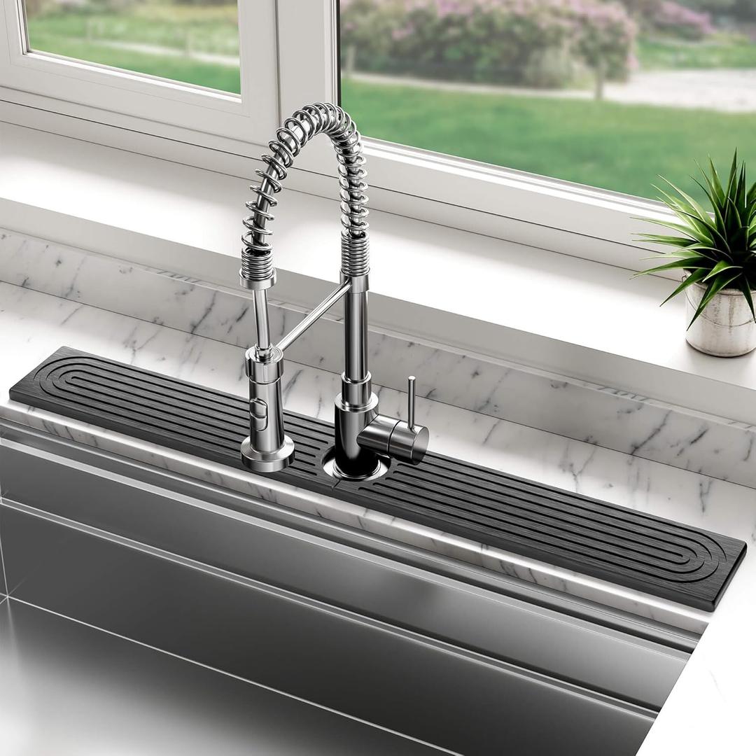 SZTCECDM 16" x 4" Faucet Mat for Kitchen Sink, Drying Stone Sink Tray, Diatomite Sink Mat for Kitchen Counter, Bathroom Counter Sink Water Splash Guard(Grey)