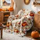 Lanpn Fall Pumpkin Flannel Throw Blanket, Soft Warm Flannel Sherpa Fleece Throws Orange Pumpkins Leaves Blanket for Couch Bed, Cozy Autumn Throw Blankets Farmhouse Thanksgiving Home Decor, 50"x60"