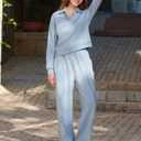 KFUBUO Fall Outfits for Women 2025 2 Piece Lounge Sets Long Sleeve Sweatshirt and Wide Leg Pants Tracksuits Casual Sweatsuit