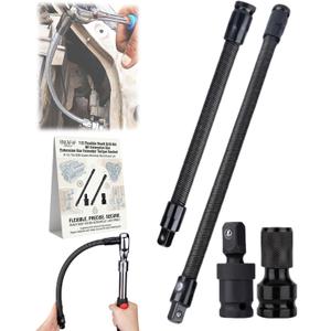 1/2 Flexible Socket Drill Bit Shaft Extension Wrench Extender 360 Flex Rod Tools for Impact Electric Torque Adapter Spring Steel Ratchet Drive Bar Set Long Connecting for Hard to Reach(Set 6)