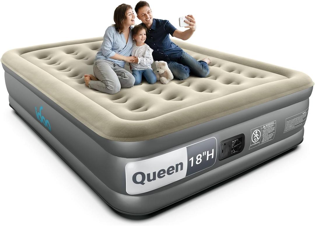 iDOO Air Mattress Queen with Built in Pump, 18 Raised Comfort Blow up Mattress, Inflatable Mattress for Home and Guest Bed, Upgraded Four Chamber Portable Air Bed, Colchon Inflable, 650 lbs Max