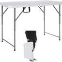 Folding Table 4-Foot Heavy Duty Plastic Utility Table Portable Thick Table Top Indoor Outdoor Adjustable Height with Handle Table, Sewing table Camping Party Gathering 330lb Weight Capacity White