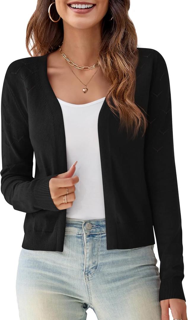 OmicGot Women's Long Sleeve Shrugs Open Front Cropped Cardigan Sweater Bolero Shrugs Size S