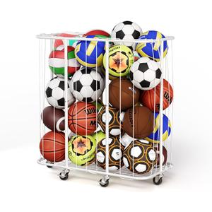 YKDIRECT 250L Rolling Ball Organizer with Locking Wheels - Large Sports Storage Basket for Basketball Soccer Football Volleyball, Steel Garage Equipment Cart with Elastic Rope for Household Storage