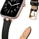 STIROLL Thin Leather Band Compatible with Apple Watch Bands 41mm 40mm 38mm 42mm(Series 11 10) Women, Stylish Top-Grain Leather Strap Slim Wristband for iWatch SE3/2/1 Series 9 8 7 6 5 4 3 2 1, Black/Rose Gold