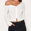 Women's Off The Shoulder Cropped Cardigan Sweaters Long Sleeve Button Down Ribbed Slim Fit Going Out Shirts Fall (White)