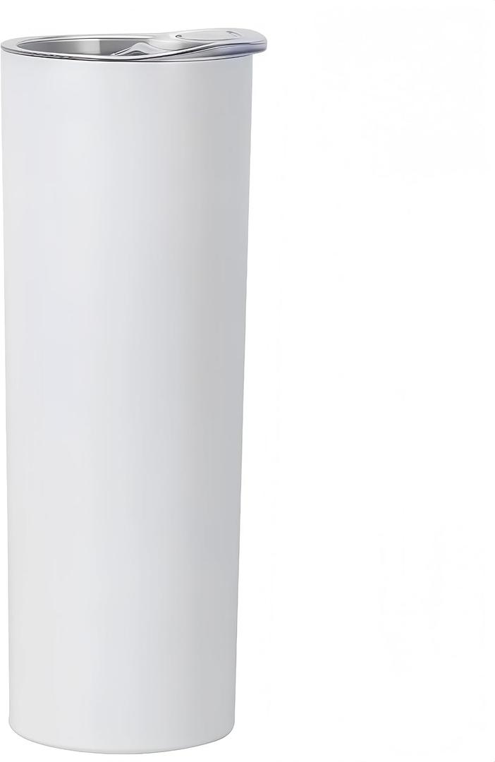 Double Wall 18/8 Stainless Steel Vacuum slim skinny tumbler with straw and lid, insulated travel mug keeping beverage cold and warm (white, 20oz)